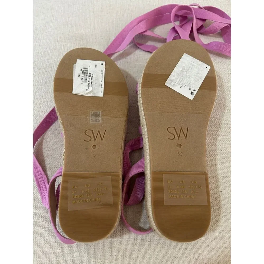 Stuart Weitzman Altdup Canvas Espadrille Platform Flat Sandals 6.5 Lilac, NWT